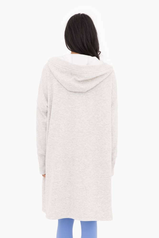 Open Front Longline Hoodie Cardigan with Fleece Lining