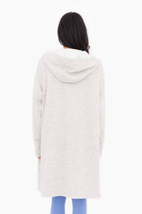 Open Front Longline Hoodie Cardigan with Fleece Lining