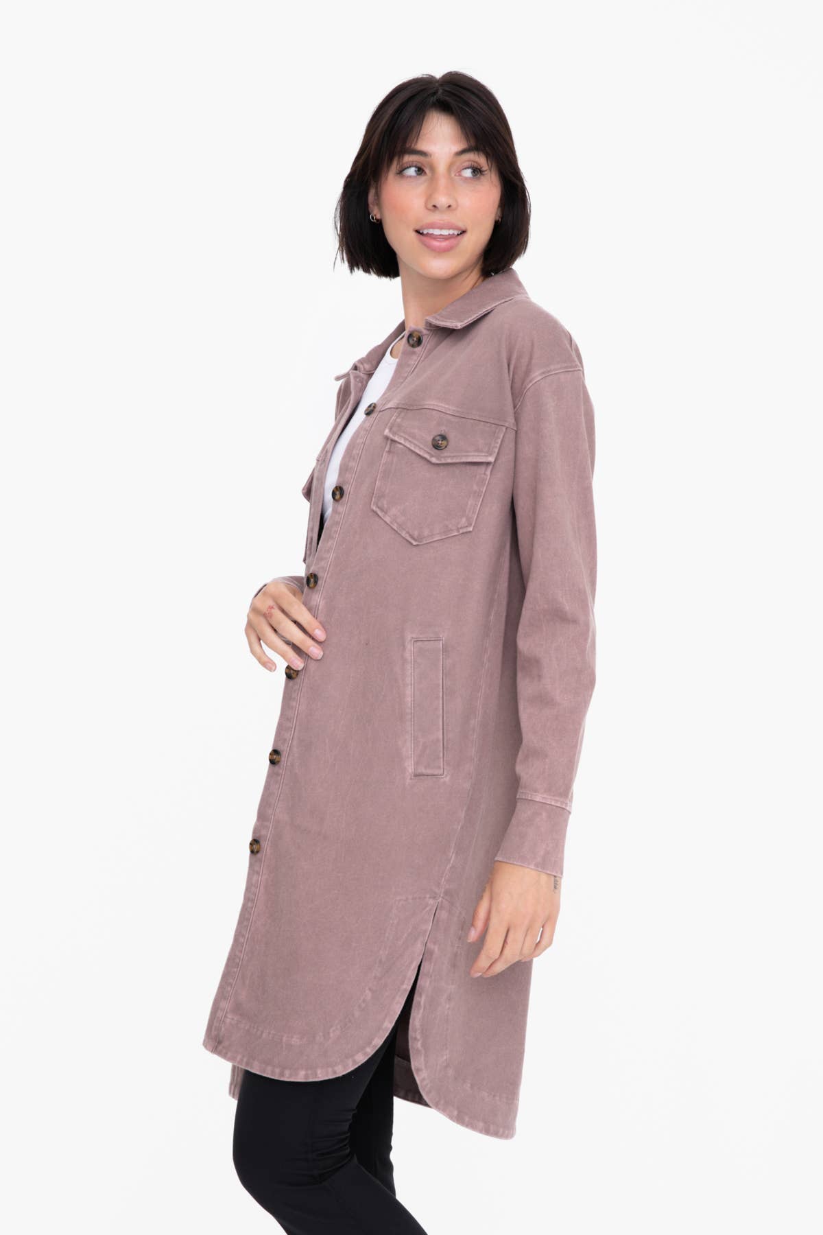 Mono B Washed Twill Longline Shacket