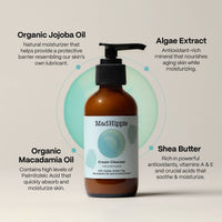Mad Hippie cream cleanser with ingredients listed on a beige background