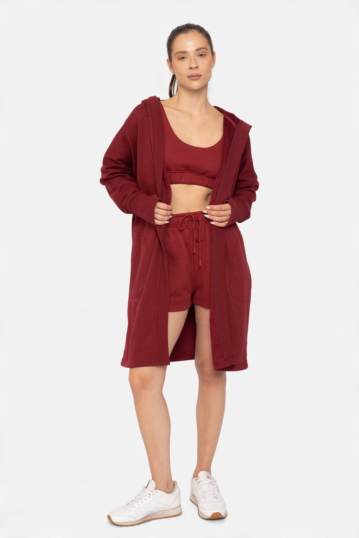 Open Front Longline Hoodie Cardigan with Fleece Lining