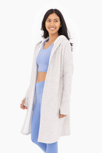 Open Front Longline Hoodie Cardigan with Fleece Lining