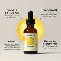 Mad Hippie Vitamin C Serum bottle with text about ingredients on a beige background