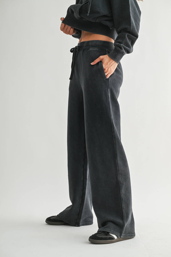 Mineral Wash Luxe Wide-Leg Sweatpants - Deep Navy