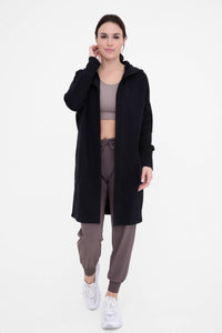 Open Front Longline Hoodie Cardigan with Fleece Lining