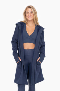 Open Front Longline Hoodie Cardigan with Fleece Lining