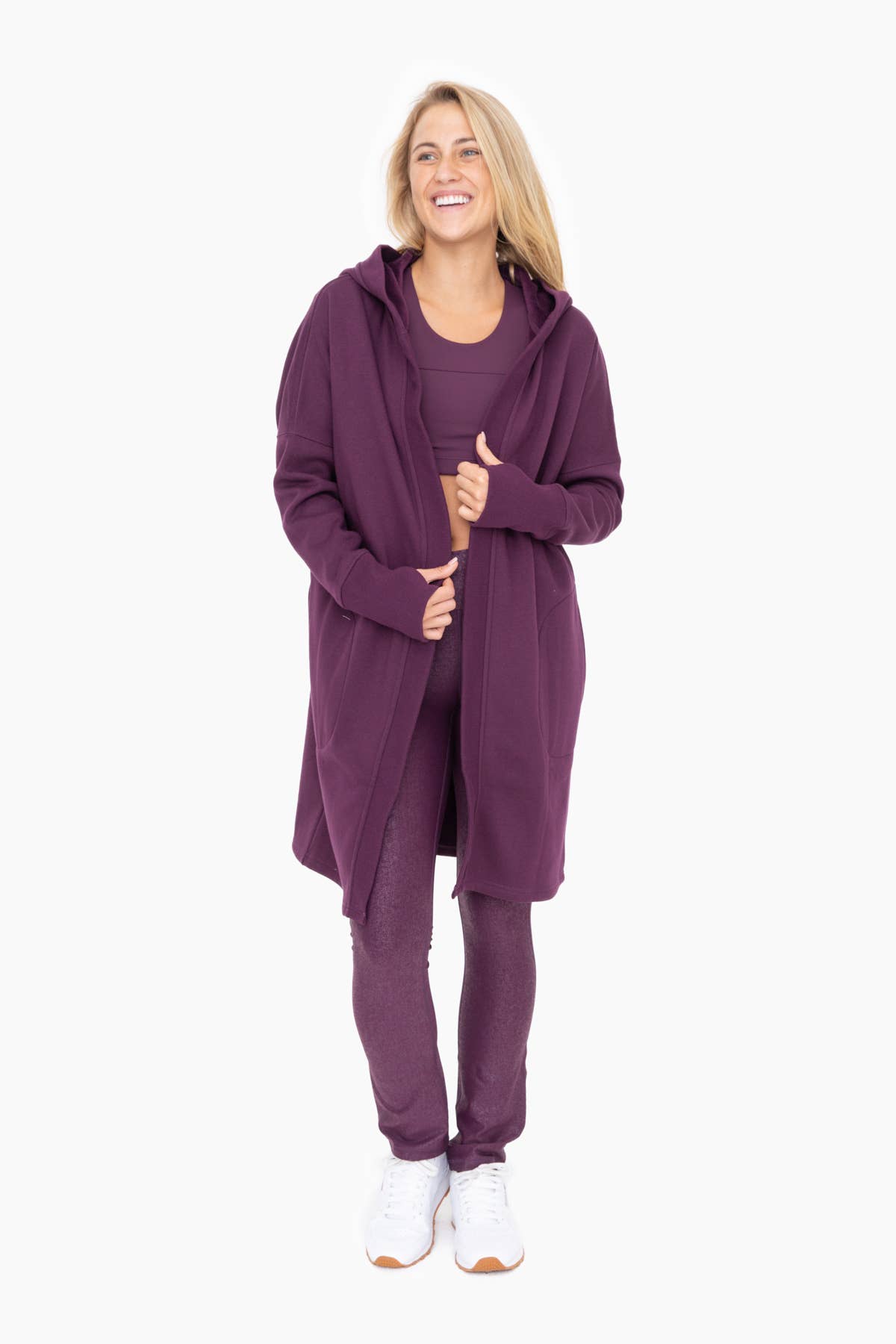 Open Front Longline Hoodie Cardigan with Fleece Lining