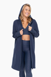 Open Front Longline Hoodie Cardigan with Fleece Lining