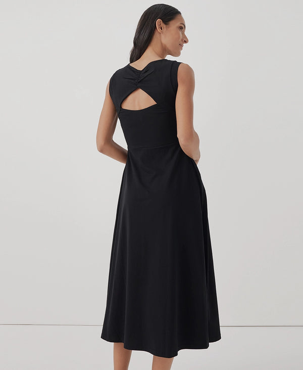 Black Fit & Flare Cap Sleeve Midi Dress