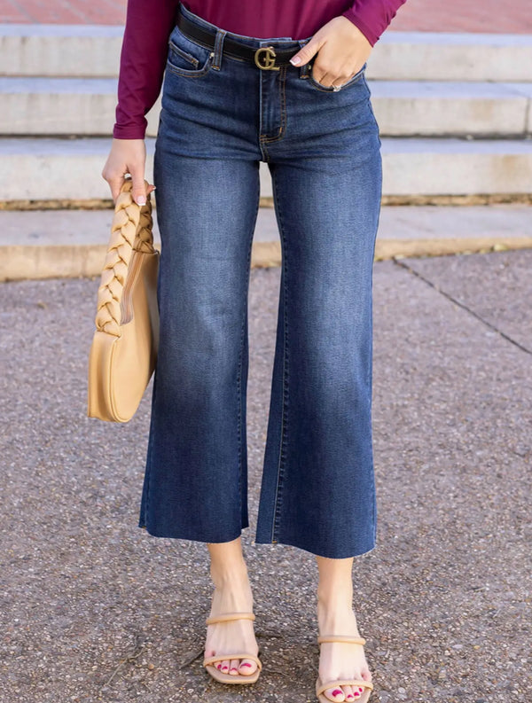 Cropped Wide Leg Waist Shaper Jeans in Medium Dark Wash Grace & Lace