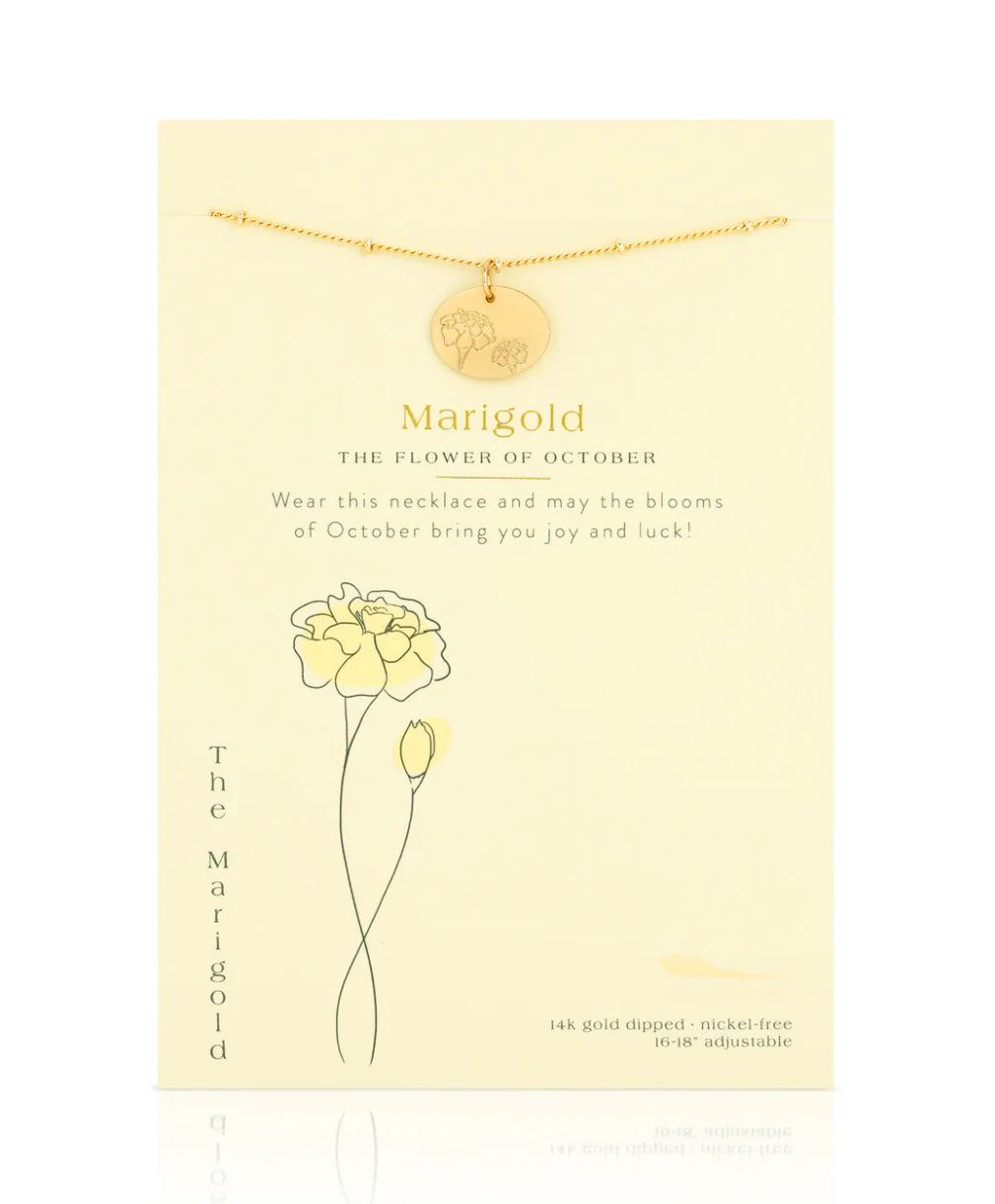 Lucky Feather Birth Flower Necklace - Marigold (October)