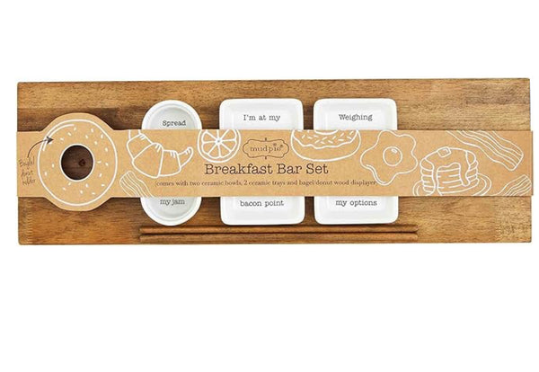 Mud Pie Breakfast Bar Serving Set, Wood & Ceramic