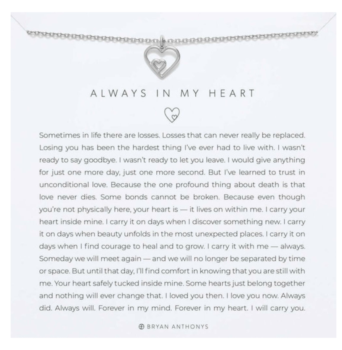 Bryan Anthonys Always In My Heart Silver Necklace