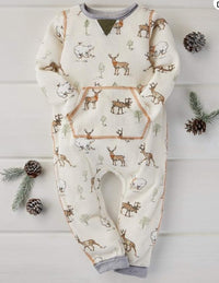 Mud Pie Reindeer Bear Print Waffle Weave Knit 1 Pc Set