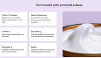 Product formulation with ingredients and their benefits, displayed on a white background.