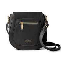 Black handbag with gold zipper and 'KEDZIR' branding on a white background
