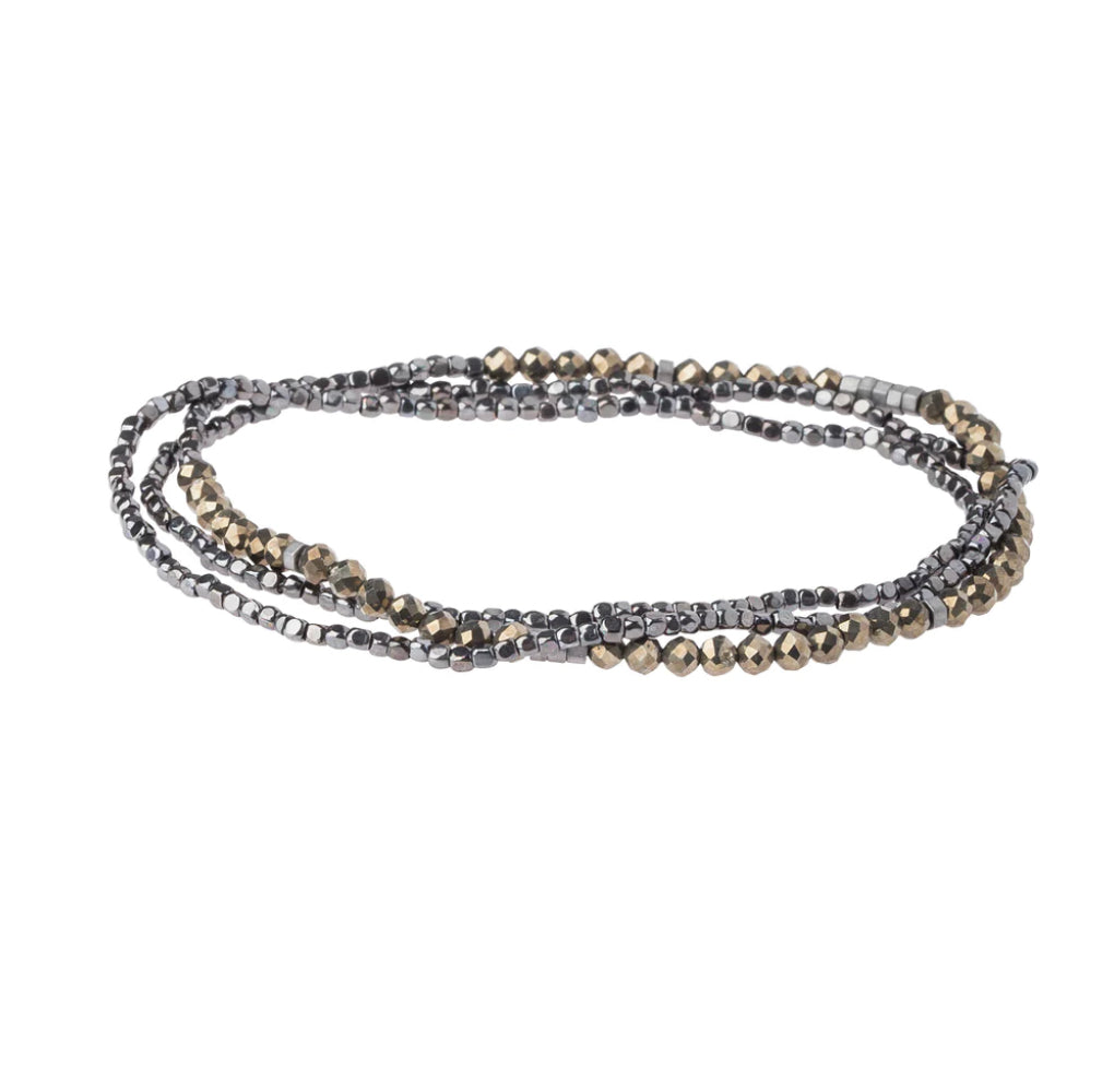 Scout Delicate Stone Wrap Bracelet / Necklace - Pyrite - Stone of Positive Energy