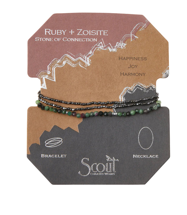 Scout Delicate Stone Wrap Bracelet / Necklace - Ruby Zoisite - Stone of Connection
