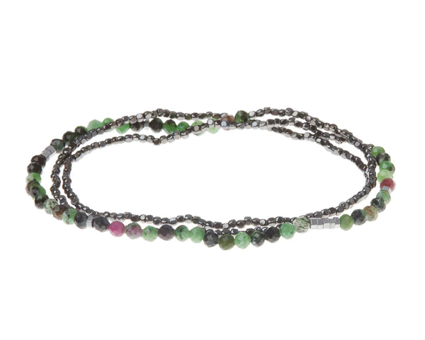 Scout Delicate Stone Wrap Bracelet / Necklace - Ruby Zoisite - Stone of Connection
