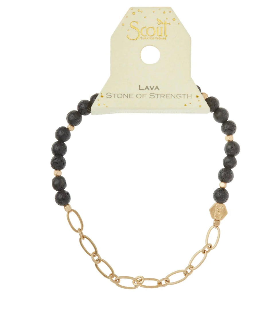 Scout Mini Stone w/Chain Stacking Bracelet - Lava/Gold