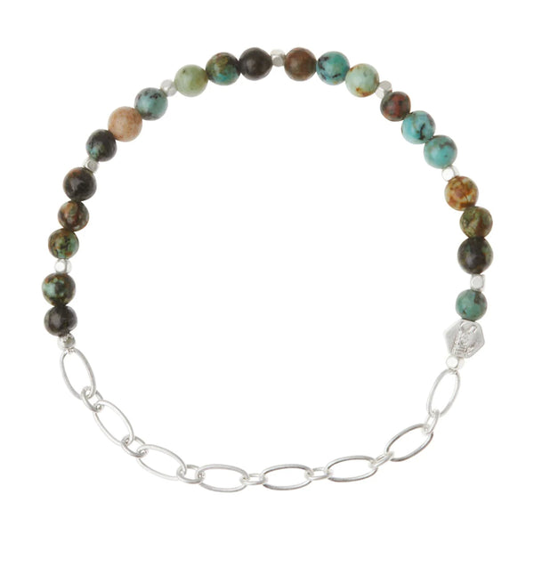 Scout Mini Stone w/Chain Stacking Bracelet - African Turquoise/Silver