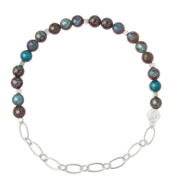 Scout Mini Stone w/Chain Stacking Bracelet - Blue Sky Jasper/Silver