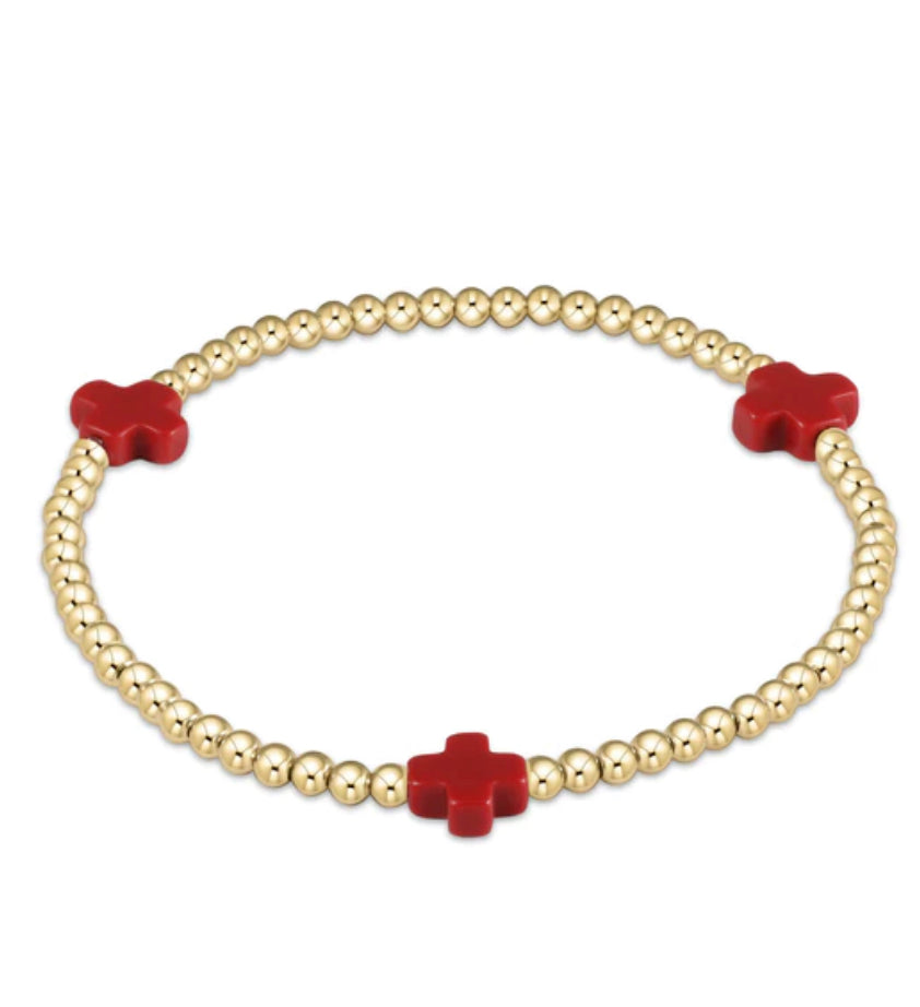 Enewton Signature Cross Gold Pattern 3mm Bead Bracelet - Red