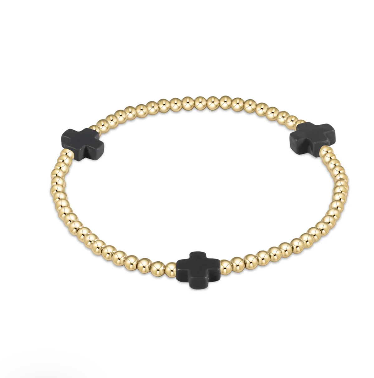 Enewton Signature Cross Gold Pattern 3mm Bead Bracelet - Onyx