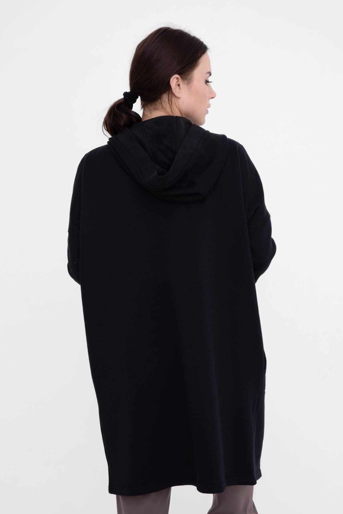 Open Front Longline Hoodie Cardigan with Fleece Lining