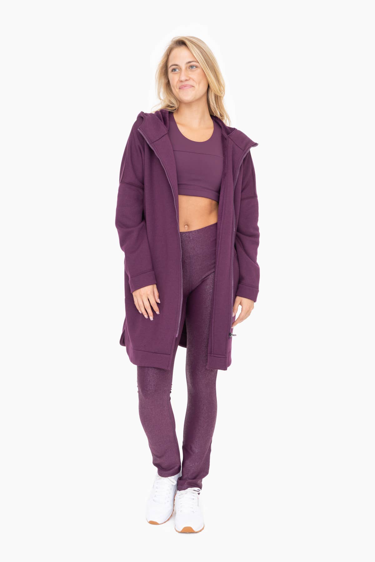 Open Front Longline Hoodie Cardigan with Fleece Lining