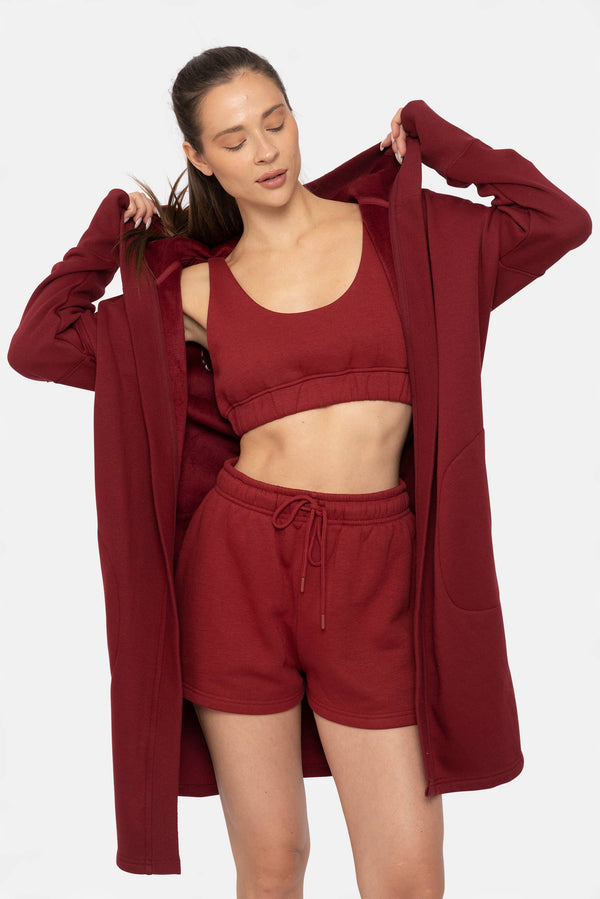 Open Front Longline Hoodie Cardigan with Fleece Lining