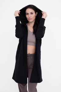 Open Front Longline Hoodie Cardigan with Fleece Lining