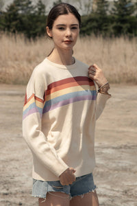 Round Neck Knit Sweater with Multi Stripe Detail