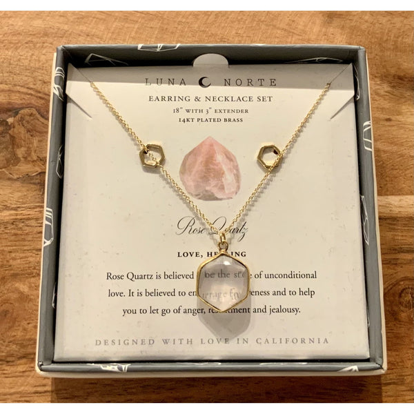 Luna Norte Rose Quartz Necklace and Earring Set