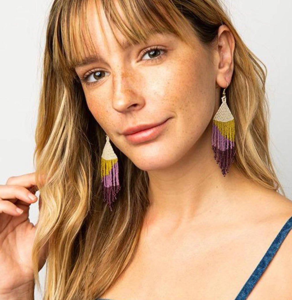 Ink + Alloy Lilac Ombré With Citron Fringe Earrings
