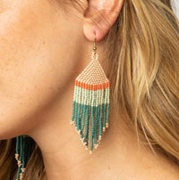 Ink + Alloy Teal Pink Mint + Coral Stripe Fringe Earrings