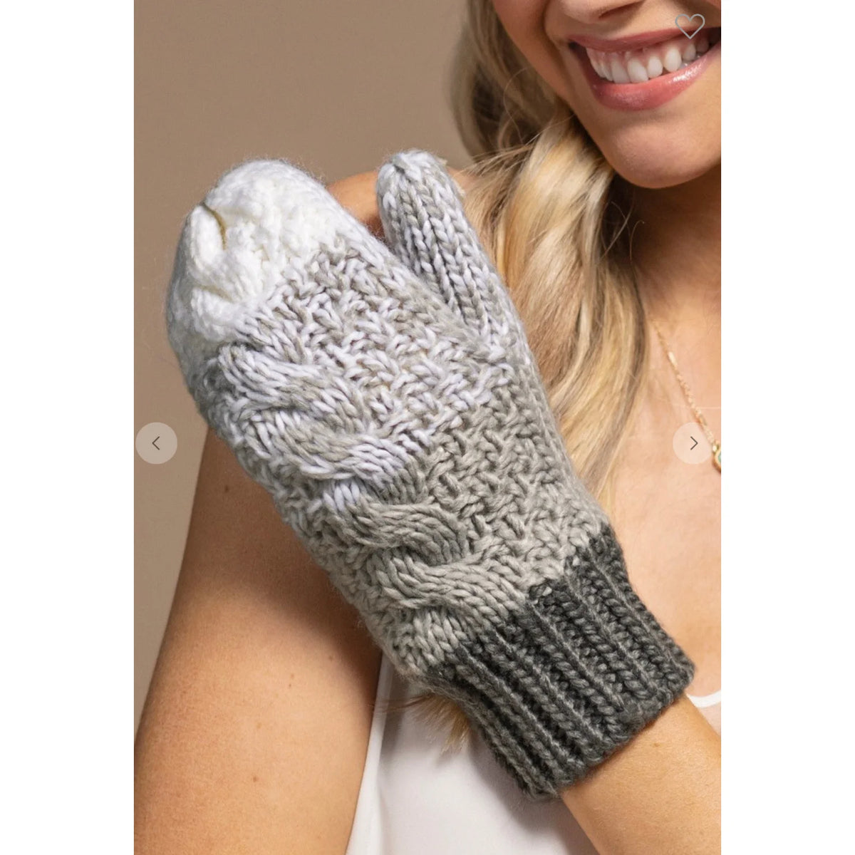 Cable Knit Mittens - Ivory / Grey