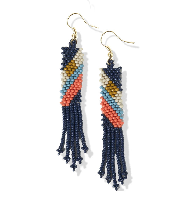 Ink + Alloy Coral Blue Angles Petite Fringe Seed Bead Earrings