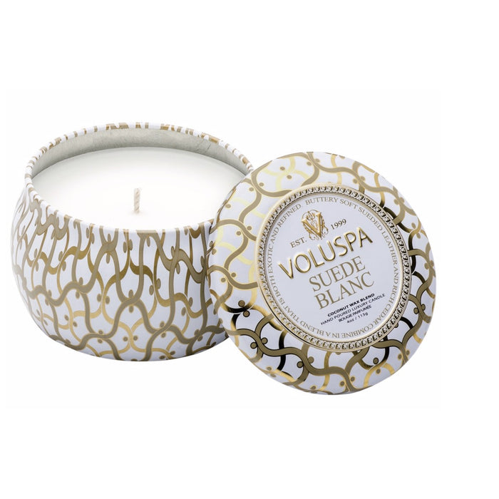 Voluspa Suede Blanc Petite Tin Candle