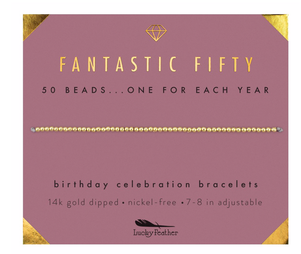 Lucky Feather Birthday Milestone Bracelet - Fantastic Fifty