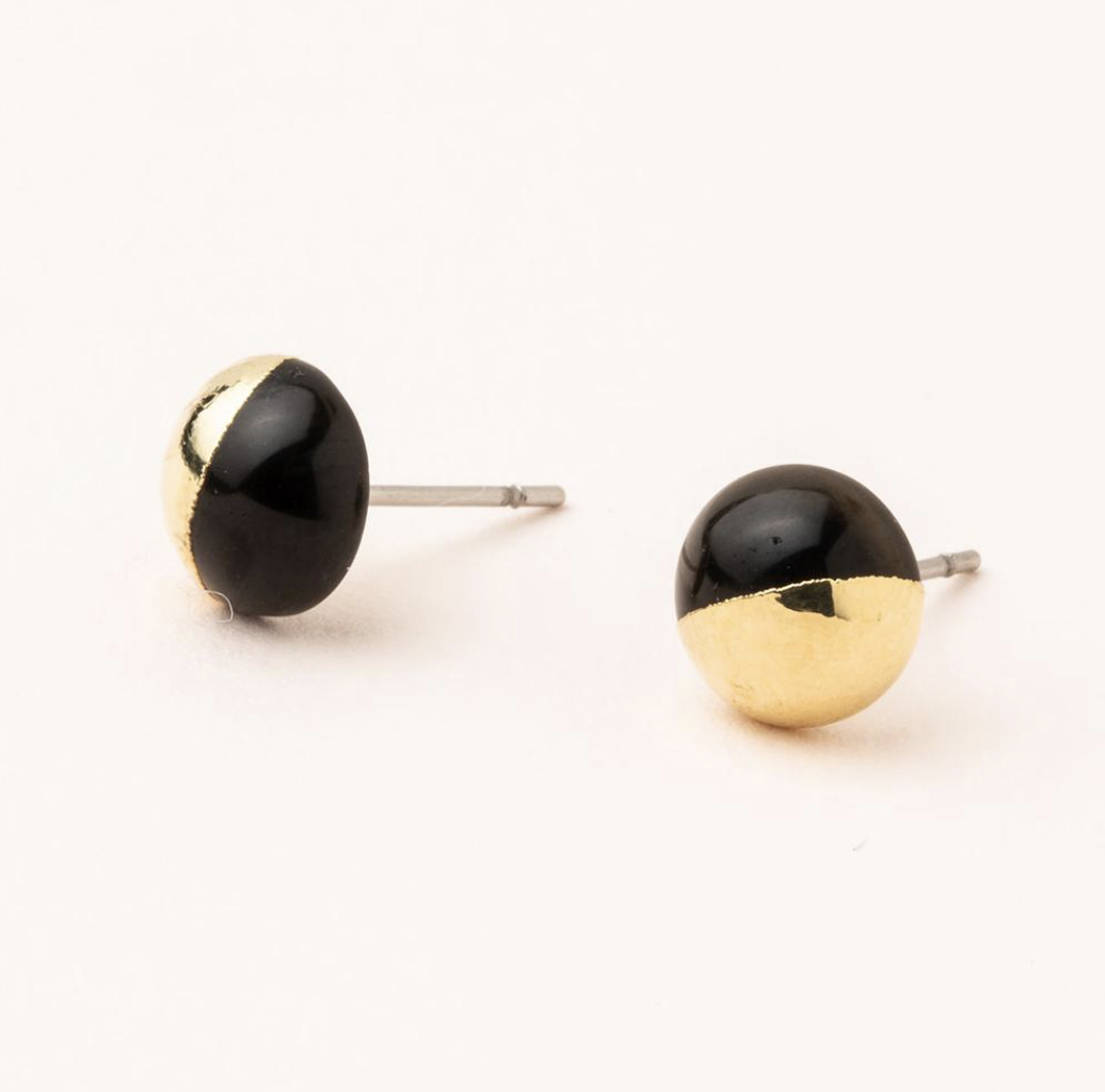 Scout Natural Dipped Stone Stud Earrings Black Spinel And Gold